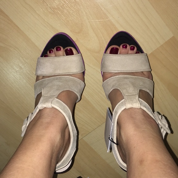 Zara genuine leather color block heels size 6 NEW - Picture 6 of 7